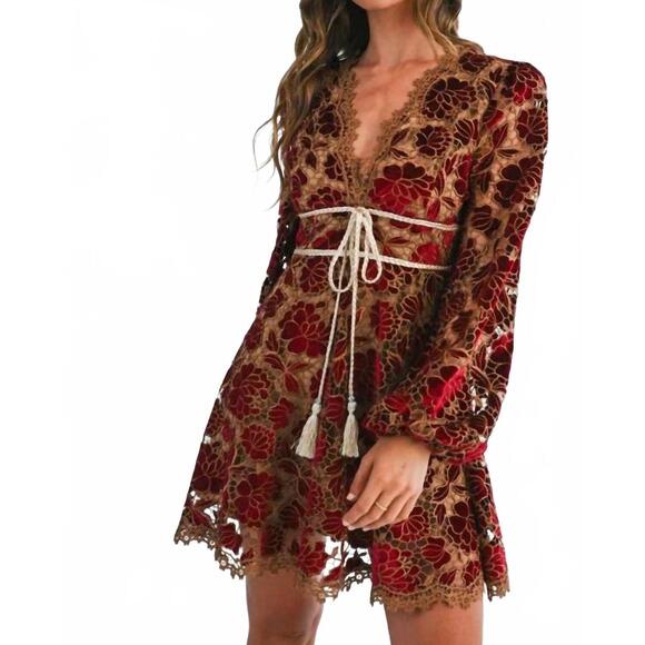NEW EB LUXE velvet embroidered lace dress in burgundy NEW EB LUXE velvet embroidered lace dress in burgundy